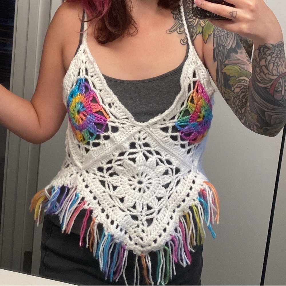 🏳️‍🌈 hand crocheted pride granny square coverup size small to medium 🏳️‍🌈